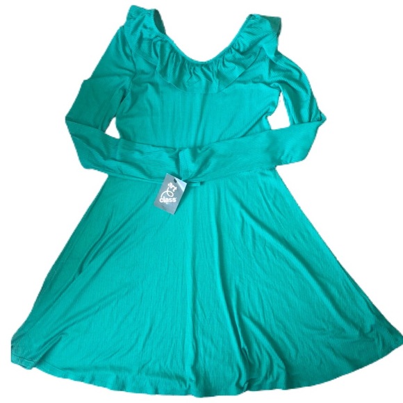 Art Class Girls' Long Sleeve Rib Ruffle Neck Dress - Picture 2 of 5